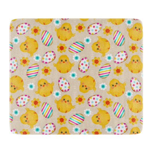 イースターカラフルの卵と雛のパターン カッティングボード (正面)
