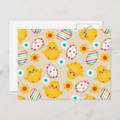 イースターカラフルの卵と雛のパターン シーズンポストカード (正面/裏面)