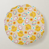 イースターカラフルの卵と雛のパターン ラウンドクッション (裏面)