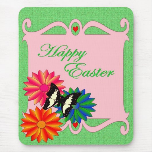 イースターカラフルの花と蝶 マウスパッド (正面)