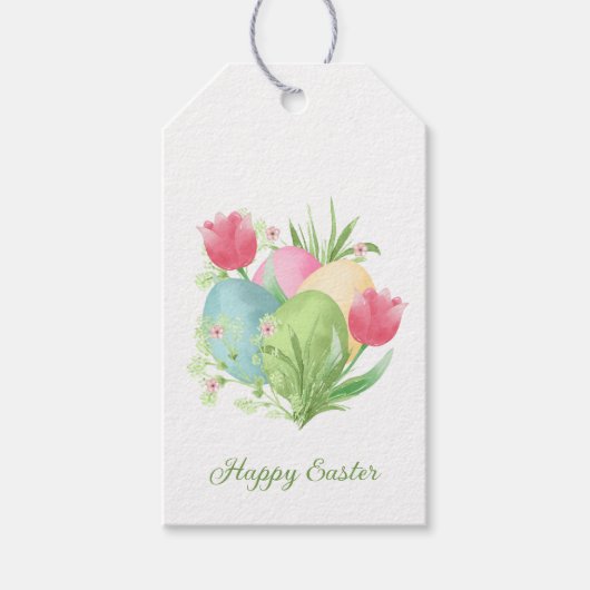 イースターカラフルエッグかわいいチキン ギフトタグ (正面)