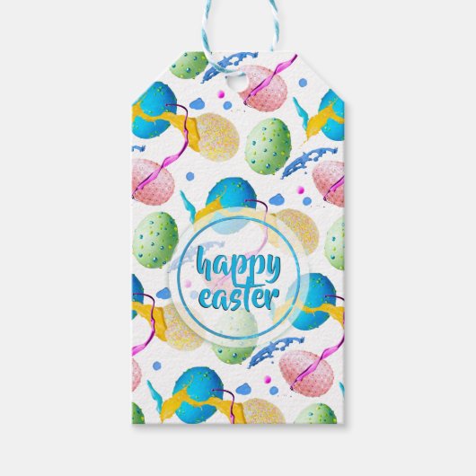 イースターカラフルエッグとプ絵を描ランス ギフトタグ (正面)