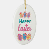 イースターカラフルエッグの水色ブロッツハッピーイースター セラミックオーナメント (右)