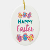 イースターカラフルエッグの水色ブロッツハッピーイースター セラミックオーナメント (裏面)