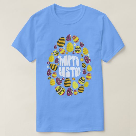 イースターカラフルエッグスターデーAのハッピーイースター Tシャツ (デザイン正面)