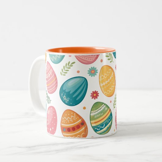 イースターカラフルエッグパターン ツートーンマグカップ (正面左)