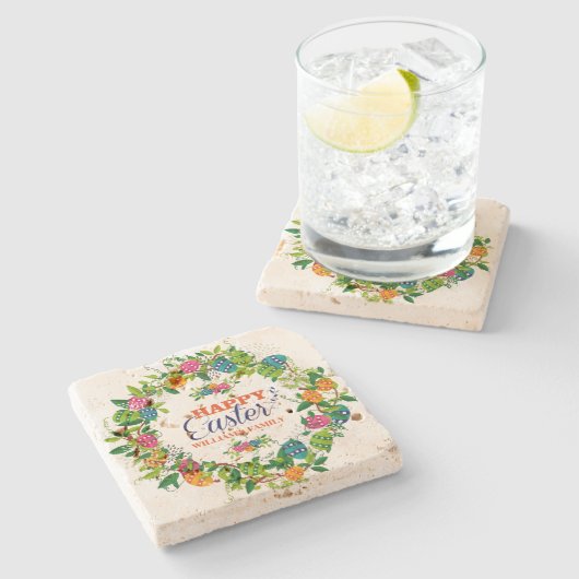 イースターカラフルエッグリースハッピーイースター ストーンコースター (横)