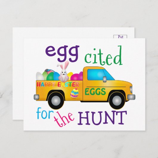 イースターカラフルエッグ狩りバニートラック ポストカード (正面/裏面)