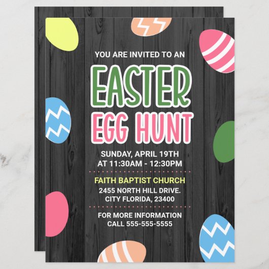 イースターカラフルエッグ狩り教会イベントフライヤー (正面/裏面)