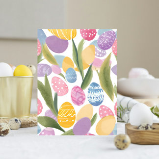 イースターカラフルエッグ | かわいらし水絵を描色 ポストカード