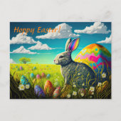イースターカラフルエッグ&イースターバニー牧草地 シーズンポストカード (正面)