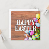 イースターカラフルエッグ&チューリップ花 カード (正面/裏面インサイチュ)