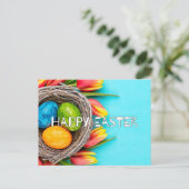 イースターカラフルエッグ&チューリップ花 ポストカード (スタンド正面)