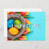 イースターカラフルエッグ&チューリップ花 ポストカード (正面/裏面)
