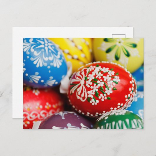 イースターカラフルエッグ、ハッピーイースター、休日 シーズンポストカード (正面/裏面)