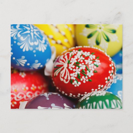 イースターカラフルエッグ、ハッピーイースター、休日 シーズンポストカード (正面)