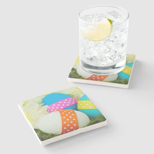 イースターカラフルエッグ、ハッピーイースター、休日 ストーンコースター (横)