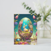 イースターカラフルエッグ、バニーと春の花 ポストカード (スタンド正面)