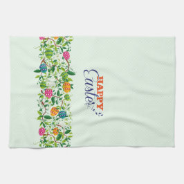 イースターカラフルエッグ&フラワーパターン キッチンタオル