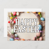 イースターカラフルエッグ&フラワーリースコラージュ ポストカード (正面/裏面)