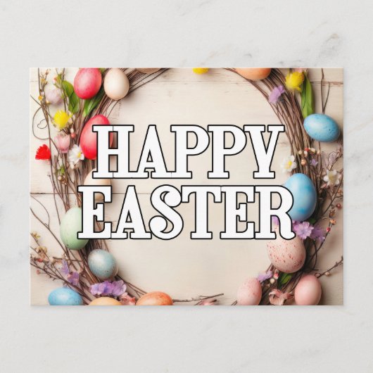 イースターカラフルエッグ&フラワーリースコラージュ ポストカード (正面)