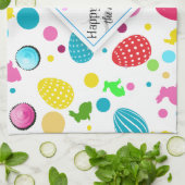 イースターカラフルエッグ、ブンニー、カップケーキモノグラム キッチンタオル (折り畳み)