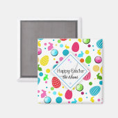 イースターカラフルエッグ、ブンニー、カップケーキモノグラム マグネット (正面/裏面)