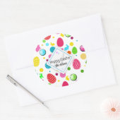 イースターカラフルエッグ、ブンニー、カップケーキモノグラム ラウンドシール (封筒)