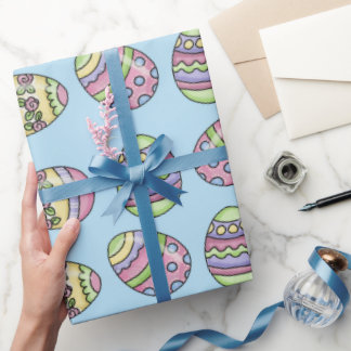 イースターカラフルエッグ。青の背景 ラッピングペーパー
