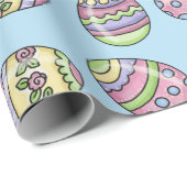 イースターカラフルエッグ。青の背景 ラッピングペーパー (ロールコーナー)