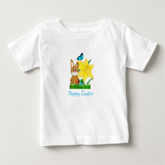 イースターカラフルダッフルとウサギのベビーTシャツ ベビーTシャツ (正面)