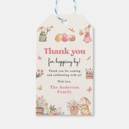 イースターカラフルバニーイースターエッグ狩りパーティー ギフトタグ (正面)