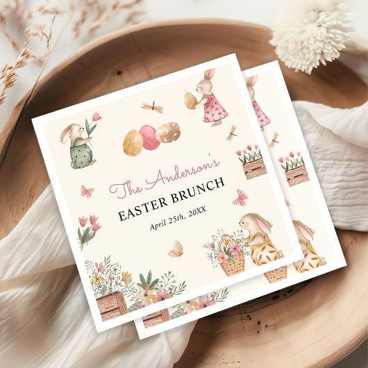 イースターカラフルバニーイースターエッグ狩りパーティー スタンダードカクテルナプキン