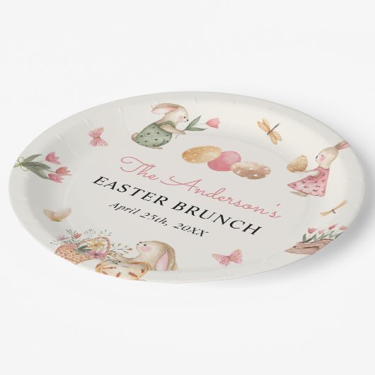 イースターカラフルバニーイースターエッグ狩りパーティー ペーパープレート (アングル)