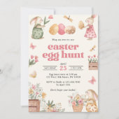 イースターカラフルバニーイースターエッグ狩りパーティー 招待状 (正面)