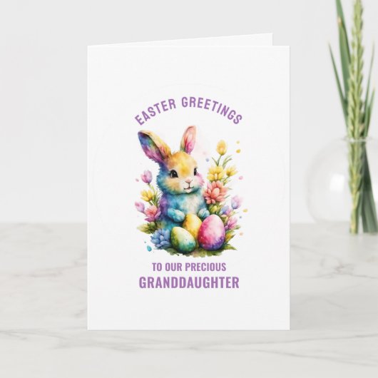 イースターカラフルバニー孫娘グリーティング カード (正面)