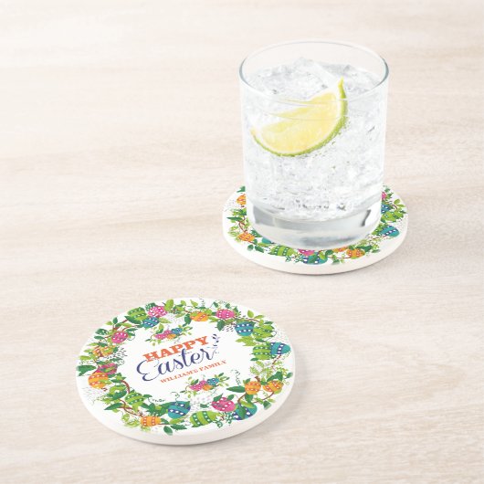 イースターカラフルリースと卵&春の花 コースター (側面)