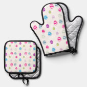 イースターカラフル卵パターン 鍋つかみ&鍋敷きセット (正面/裏面)