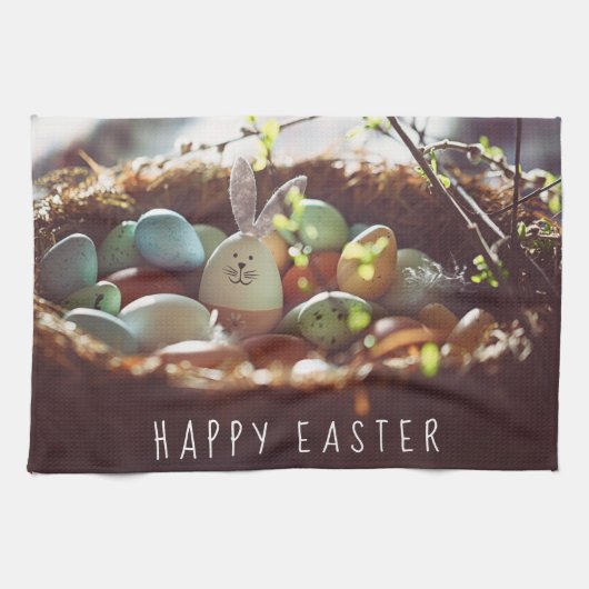 イースターカラフル卵写真イースター卵の日かわいい キッチンタオル (横)