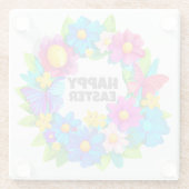 イースターカラフル花のリース ガラスコースター (裏面)