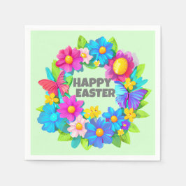 イースターカラフル花のリース スタンダードカクテルナプキン