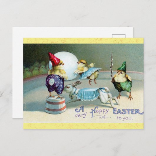 イースターカワイイヴィンテージチックラビットサーカス ポストカード (正面/裏面)