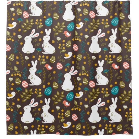 イースターカートゥーンスタイルシームレススケッチ シャワーカーテン (正面)