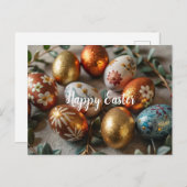 イースターカードと金ゴールドと絵を描卵休日 シーズンポストカード (正面/裏面)