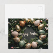 イースターカードと金ゴールドと緑の卵ホリデーカード シーズンポストカード (正面/裏面)