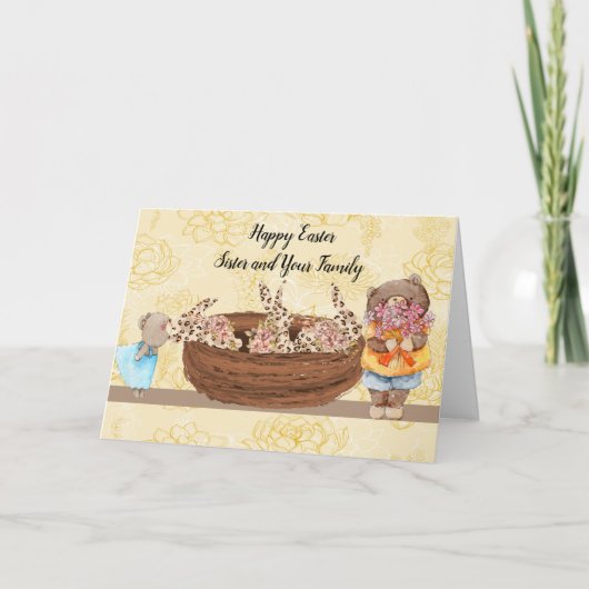 イースターカードバンニー&ベアーズ姉妹と家族 カード (正面)