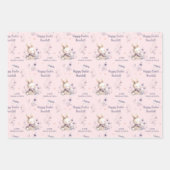 イースターガールパーソナライズされたバニー名ピンクパープル ラッピングペーパーシート (正面)