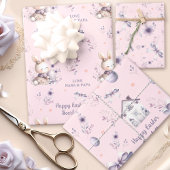 イースターガールパーソナライズされたバニー名ピンクパープル ラッピングペーパーシート