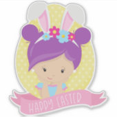 イースターガール、イースターエッグ、パープルヘア、バニー耳 シール (正面)