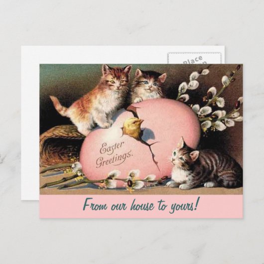 イースターキテンスヴィンテージグリーティングポストカード シーズンポストカード (正面/裏面)